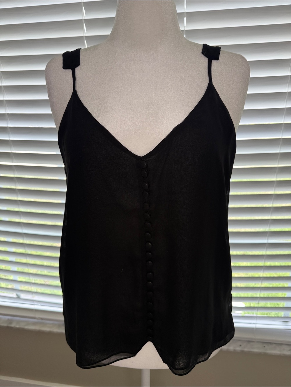 Black Button-Front V-Neck Women's Tank Top